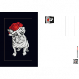 Postkarte Bollenhut Bulldogge