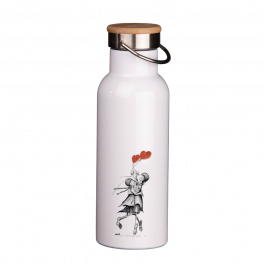Thermoflasche mit Bambusdeckel  750ml – Herzensgeflüster „Fliegen zusammen“