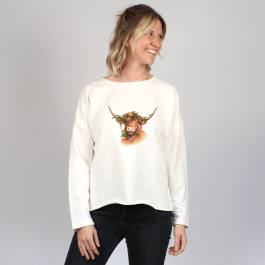 Damen Oversize Sweater – Blumenhochlandrind