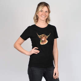 Damen T-Shirt – Blumenhochlandrind