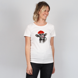 Damen T-Shirt – Bollenhut Kuh mit Zunge