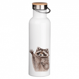 Thermoflasche mit Bambusdeckel – Waschbär