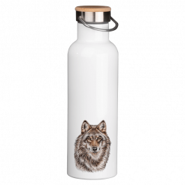 Thermoflasche mit Bambusdeckel – Wolf